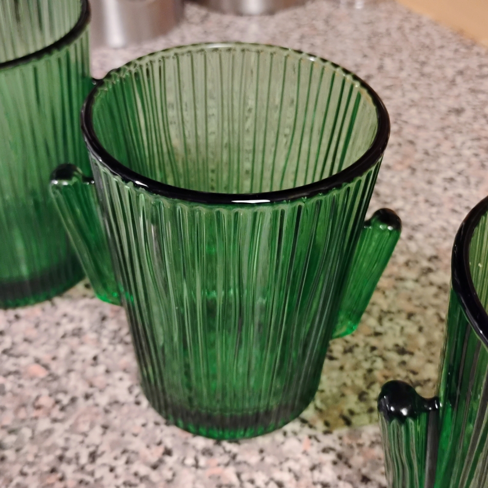 Vintage Libbey Green Ribbed Cactus Glasses Set - Picture 3 of 4